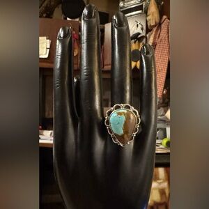 Womens Blue Royston Turquoise Sterling Silver Ring Size 10